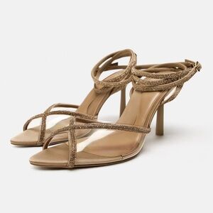 ZARA LACE UP RHINESTONE VINYL SANDALS